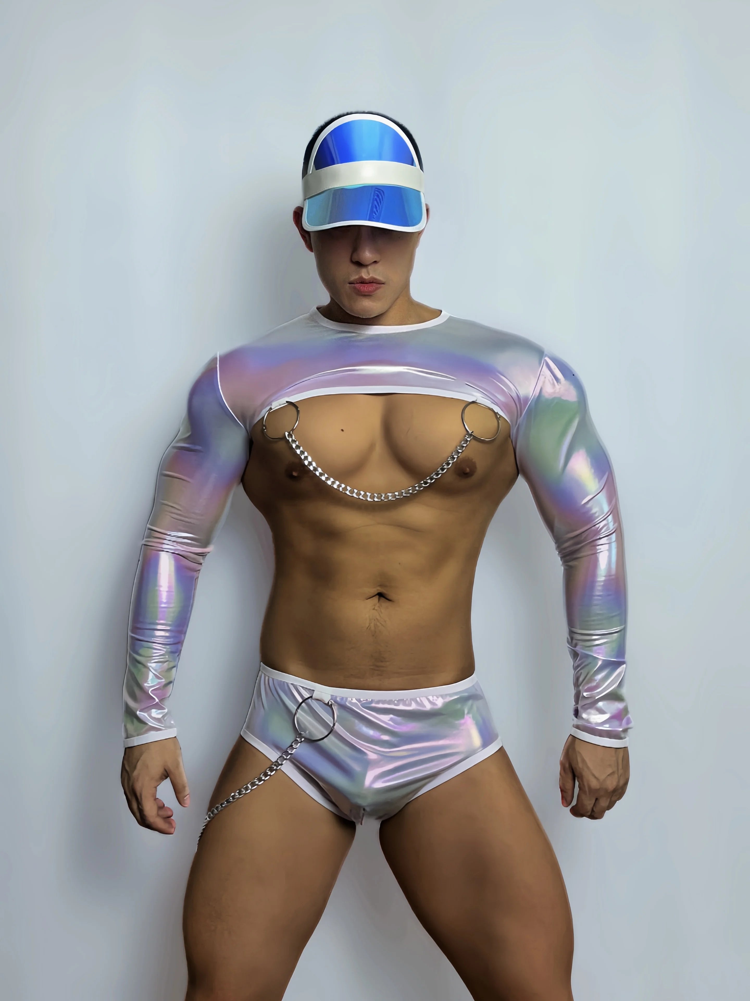 PRINCEWEAR™ | Shiny Long Sleeve Crop Top & Briefs GoGo Boy Costume