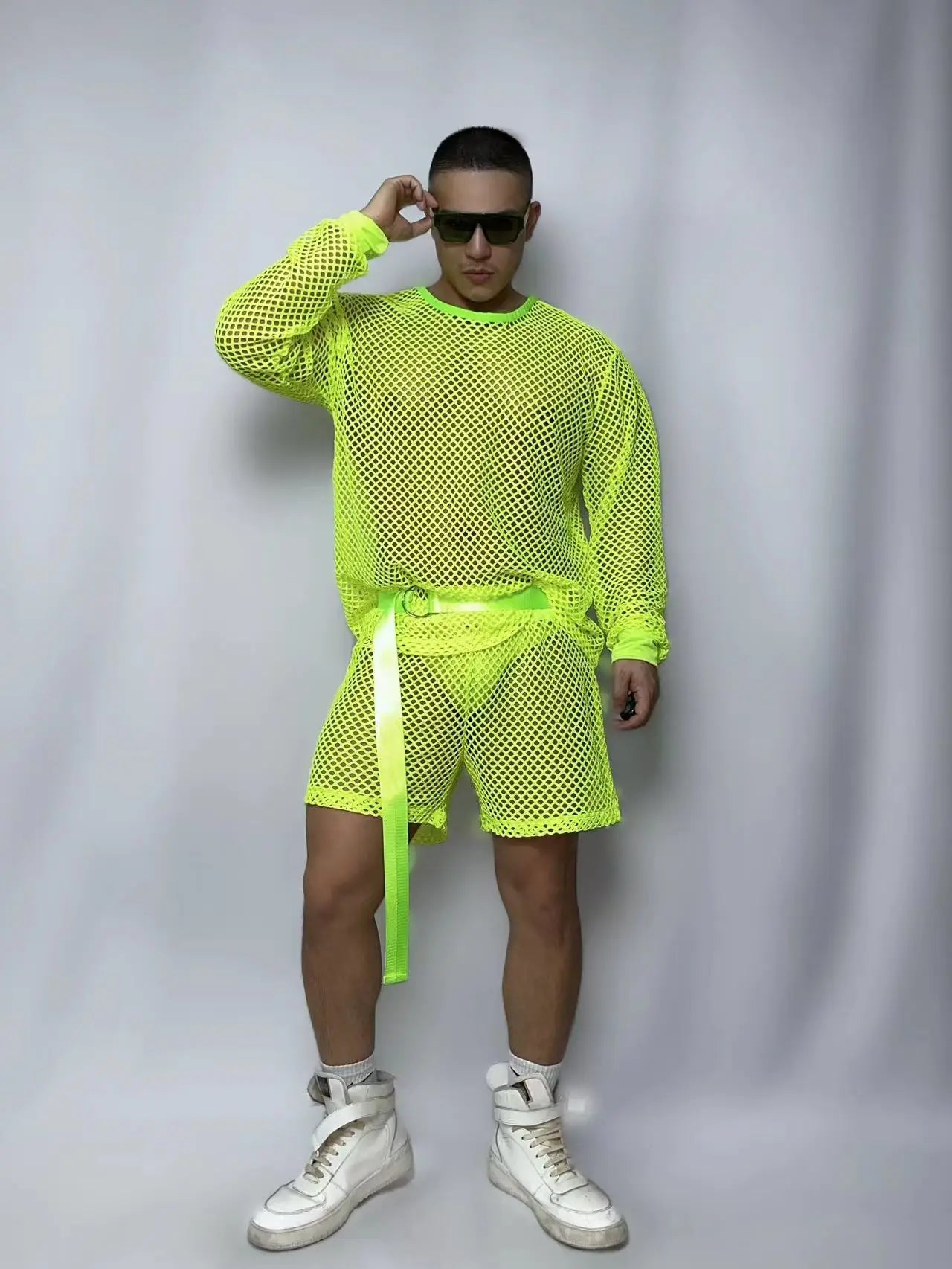 PRINCEWEAR™ | Fishnet Top & Shorts With Belt GoGo Boy Costume