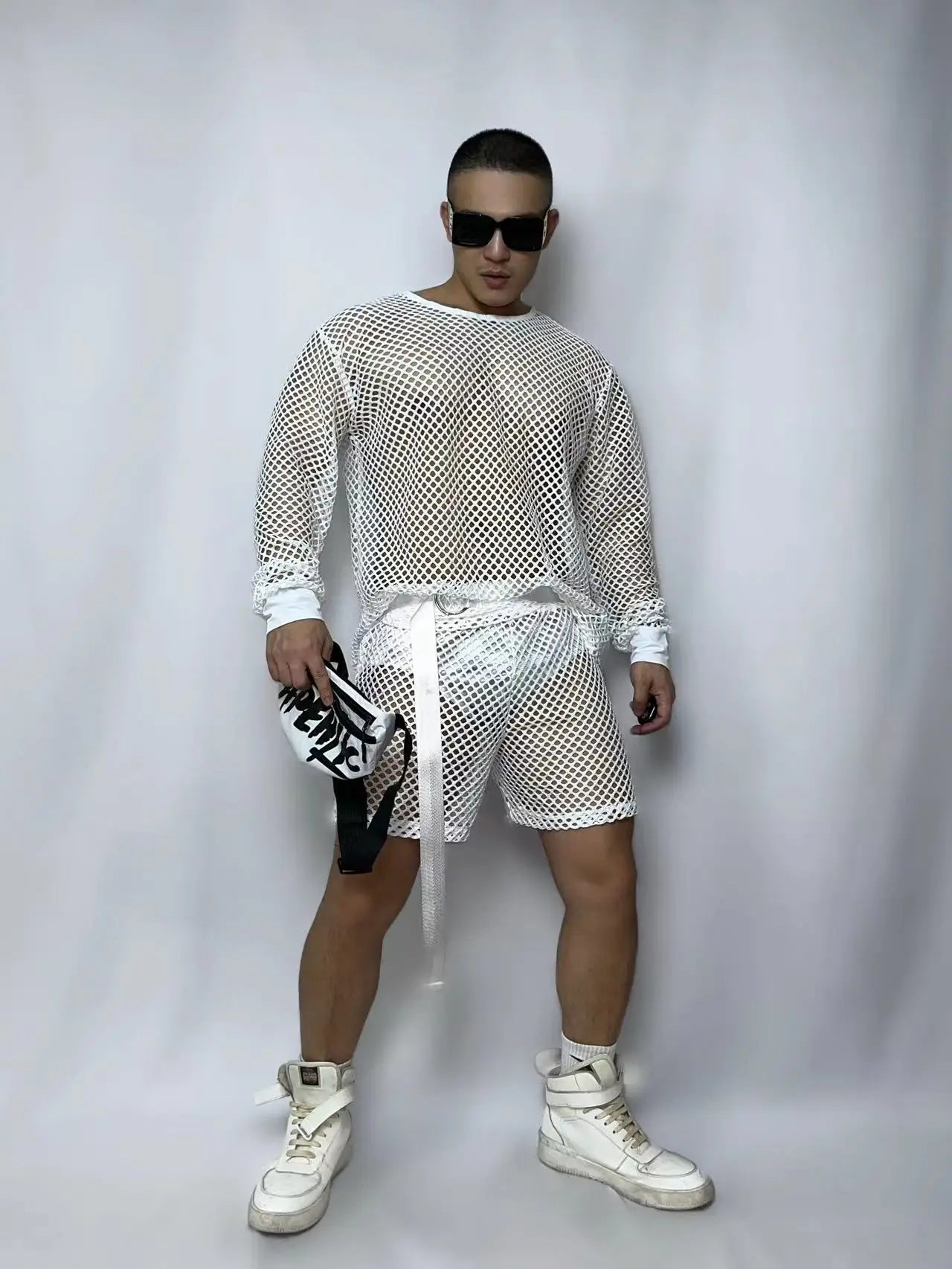 PRINCEWEAR™ | Fishnet Top & Shorts With Belt GoGo Boy Costume