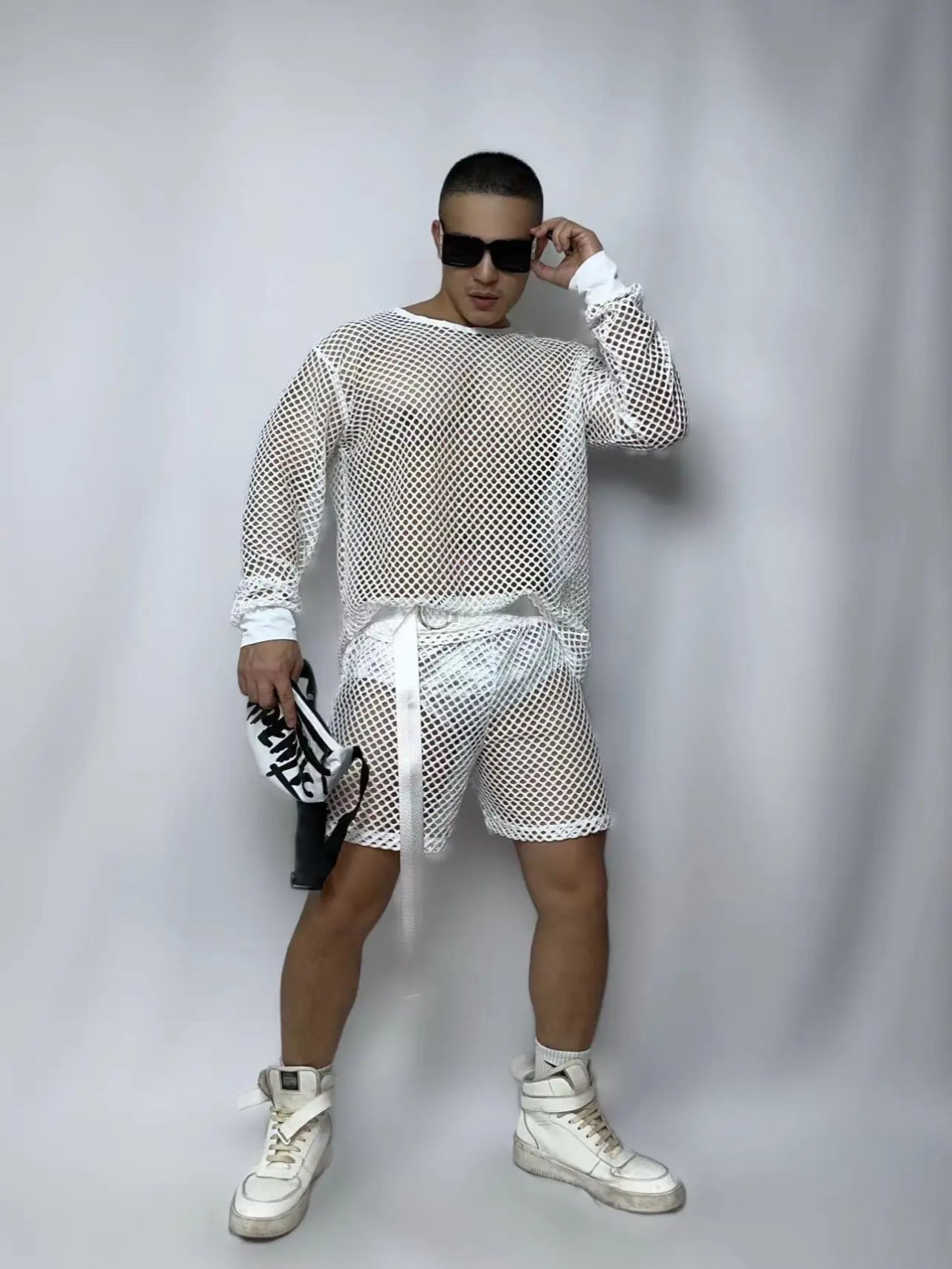 PRINCEWEAR™ | Fishnet Top & Shorts With Belt GoGo Boy Costume