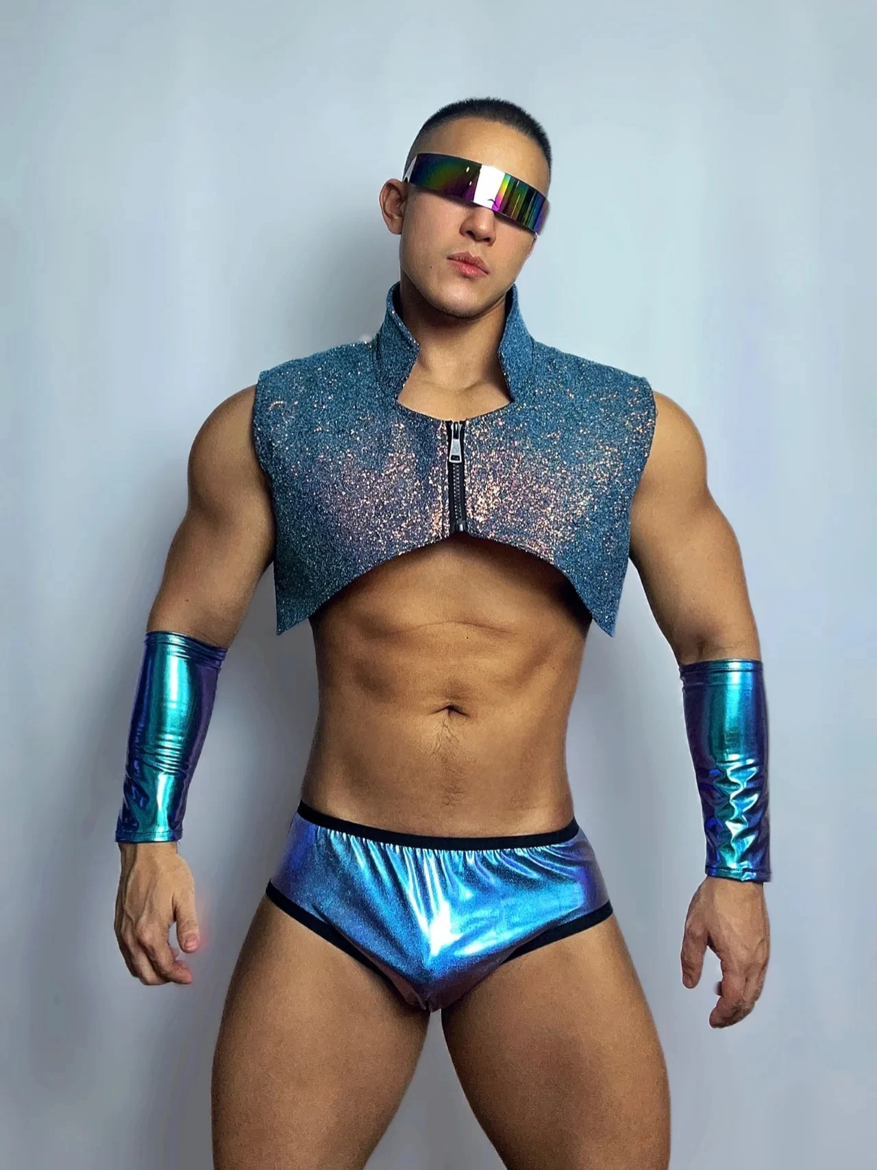 PRINCEWEAR™ | Glitter Vest & Briefs With Sleeves GoGo Boy Costume