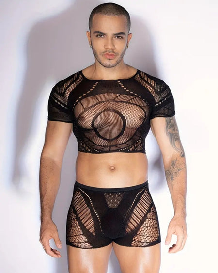 JSY Men's Lingerie | Mesh Crop Top & Boxers Set