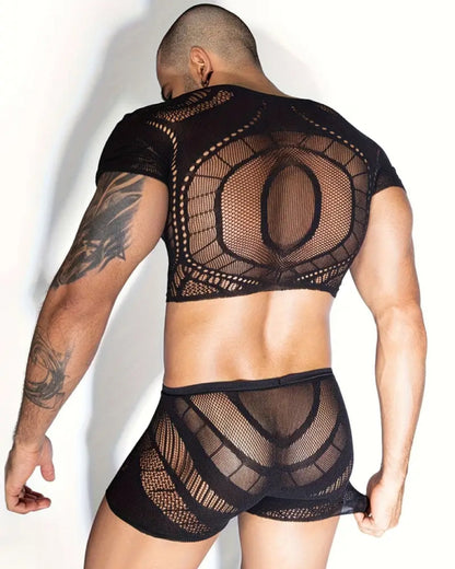 JSY Men's Lingerie | Mesh Crop Top & Boxers Set