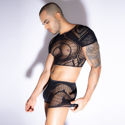 JSY Men's Lingerie | Mesh Crop Top & Boxers Set