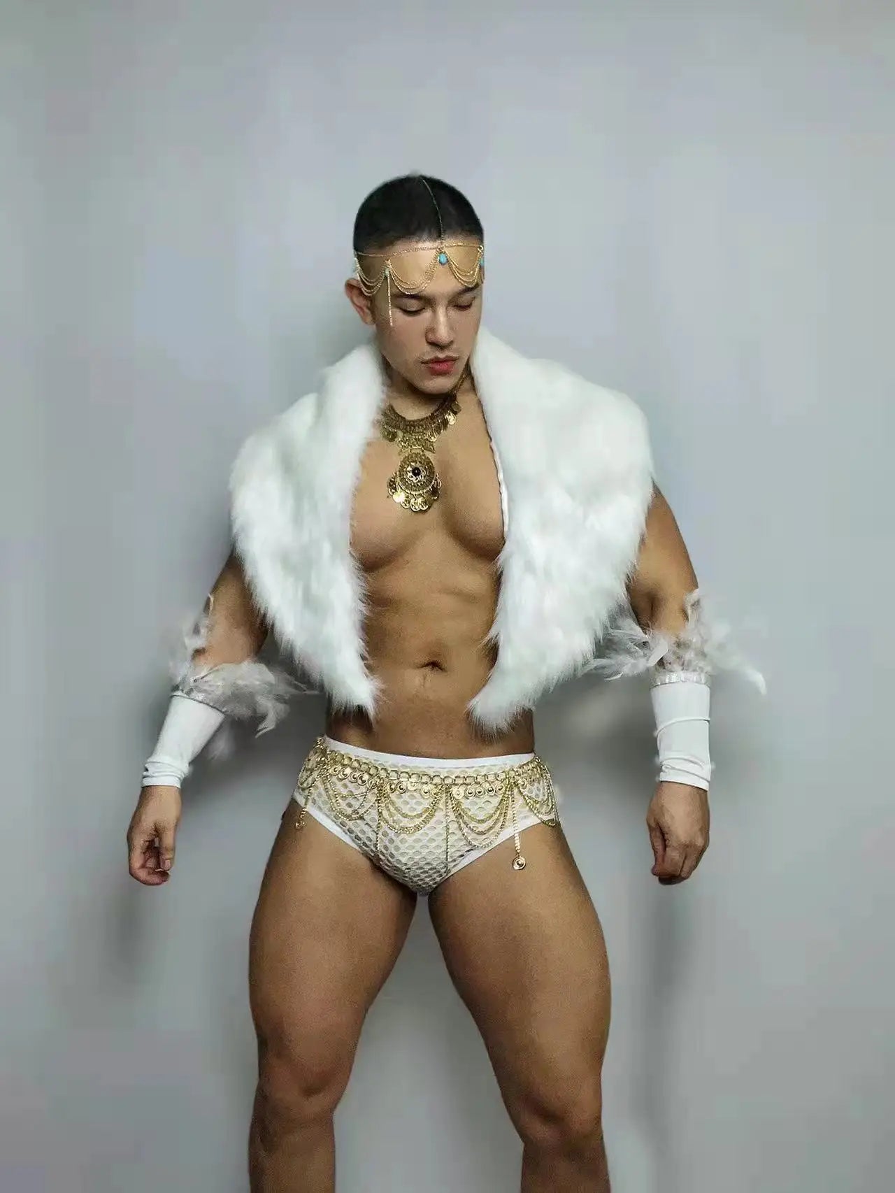 PRINCEWEAR™ | Faux Fur Shawl With Briefs Sleeves & Accessories GoGo Boy Costume