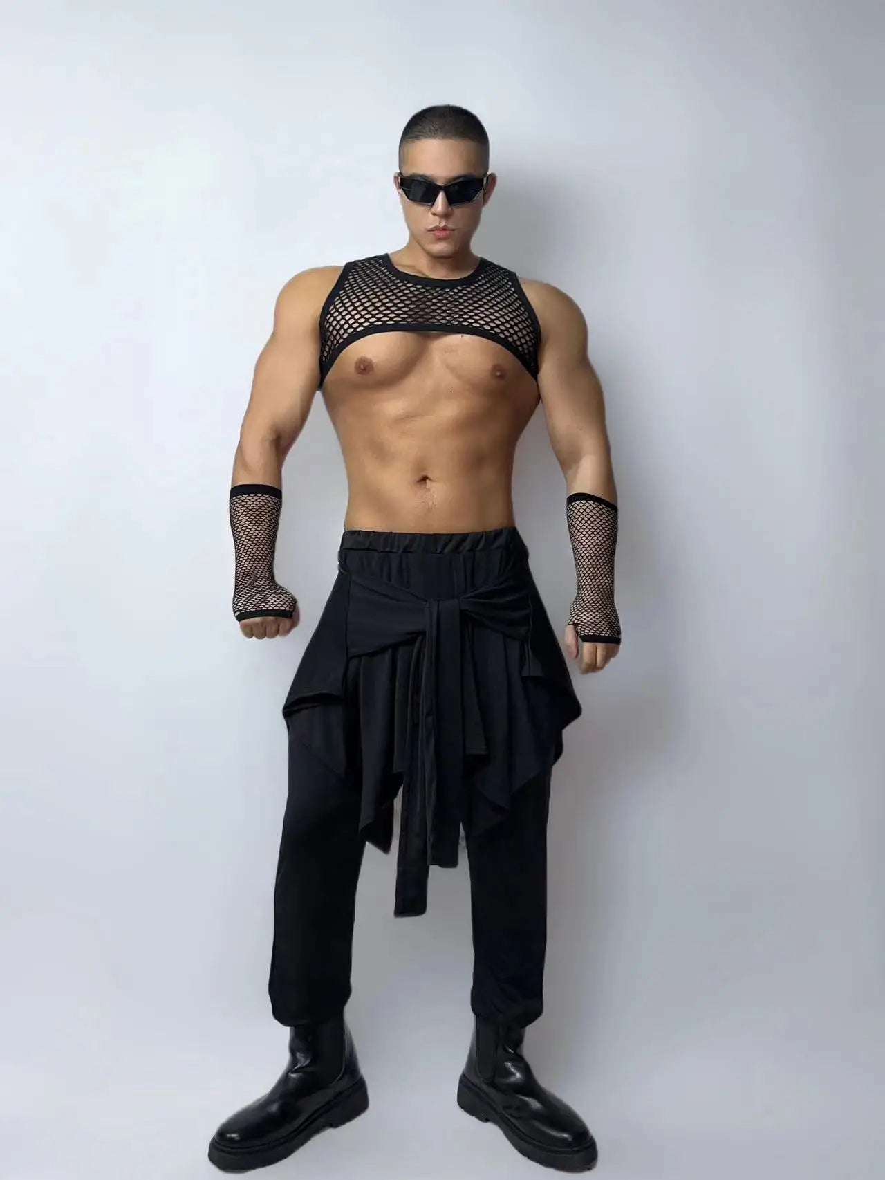 PRINCEWEAR™ | Fishnet Top & Sleeves With Pants GoGo Boy Costume